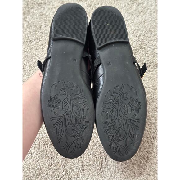 Sz 38 Leather Made in Italy Black Mary Jane Ballet Flats Gold Hardware - Picture 2 of 6